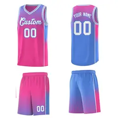 Pink Light Blue Dot Pattern Reversible Gradient Basketball Jersey Kits 5