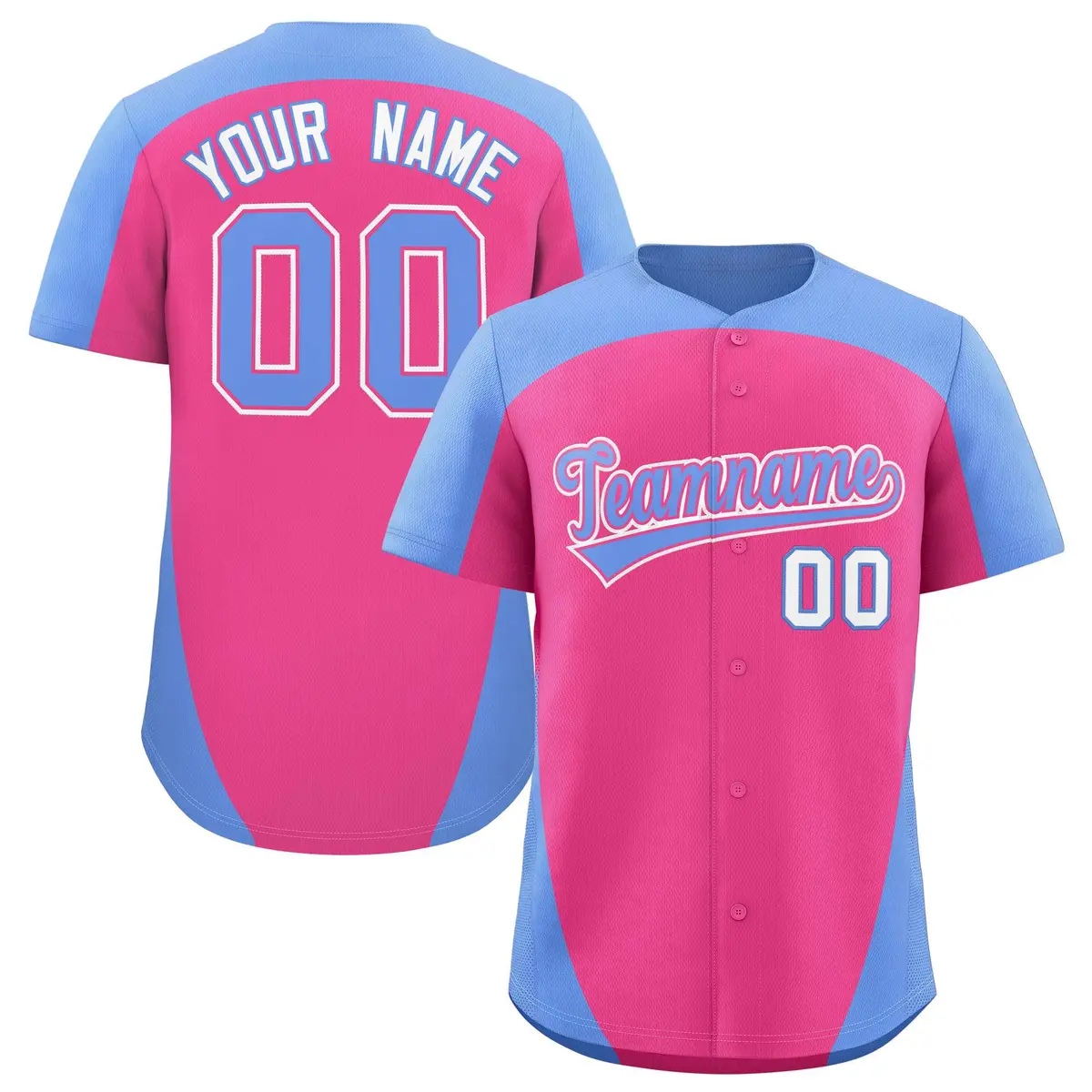 Pink Light Blue Edge Color Block Baseball Jersey