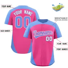 Pink Light Blue Edge Color Block Baseball Jersey 2