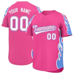 Pink Light Blue Flame Outline Side Pattern Baseball Jersey 1