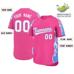 Pink Light Blue Flame Outline Side Pattern Baseball Jersey 2