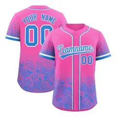 Pink Light Blue Floral Gradient Full Button Baseball Jersey 1