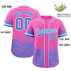 Pink Light Blue Floral Gradient Full Button Baseball Jersey 2