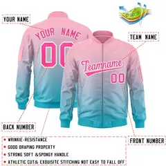Pink Light Blue Gradient Full-Zip Letterman Bomber Jacket 2