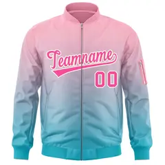 Pink Light Blue Gradient Full-Zip Letterman Bomber Jacket 3