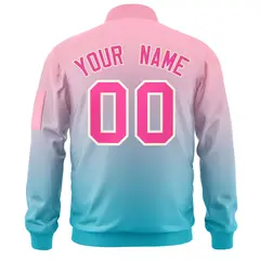Pink Light Blue Gradient Full-Zip Letterman Bomber Jacket 4