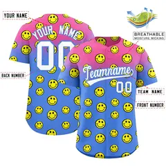 Pink Light Blue Graffiti Gradient Smile Baseball Jersey 2
