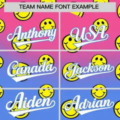 Pink Light Blue Graffiti Gradient Smile Baseball Jersey 3