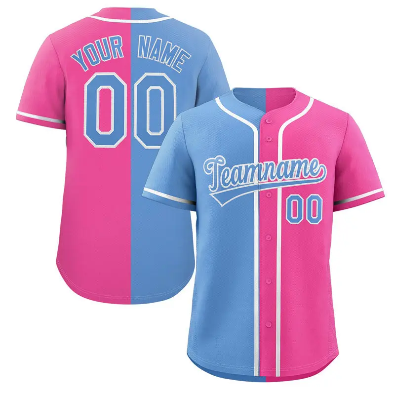 Pink Light Blue-Gray Split Fashion Baseball Jersey