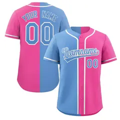 Pink Light Blue-Gray Split Fashion Baseball Jersey