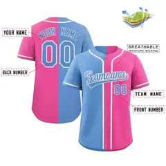 Pink Light Blue-Gray Split Fashion Baseball Jersey 2