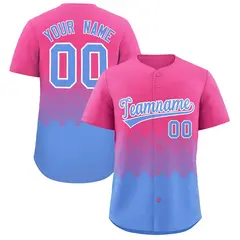 Pink Light Blue Grid Blur Pattern Baseball Jersey 1