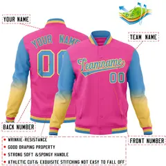 Pink Light blue Khaki Gradient Raglan Varsity Letterman Jacket 2
