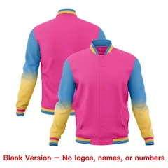 Pink Light blue Khaki Gradient Raglan Varsity Letterman Jacket 7