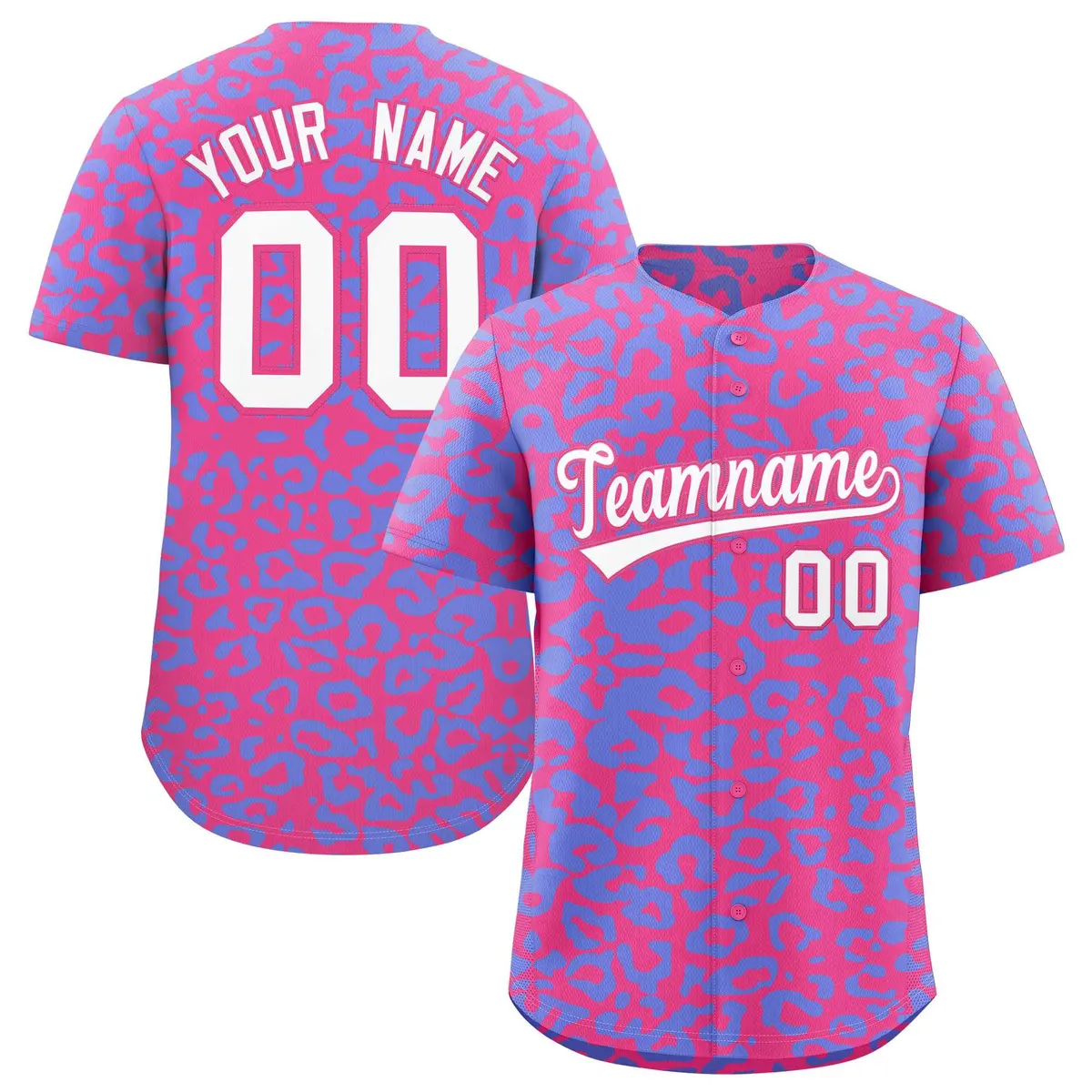 Pink Light Blue Leopard Print Baseball Jersey
