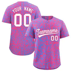Pink Light Blue Leopard Print Baseball Jersey 1