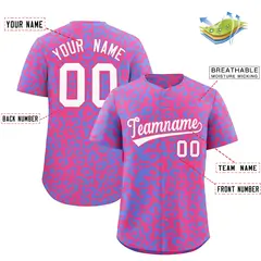 Pink Light Blue Leopard Print Baseball Jersey 2