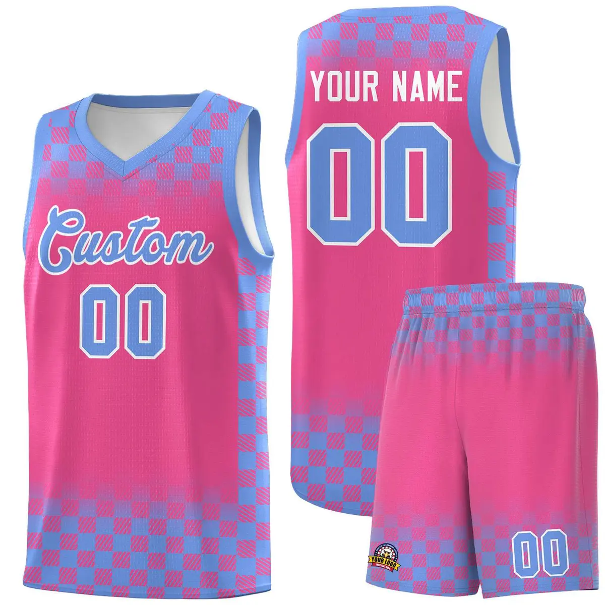Pink Light Blue Plaid Basketball Jersey for Teams