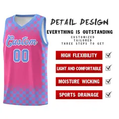 Pink Light Blue Plaid Basketball Jersey for Teams 2