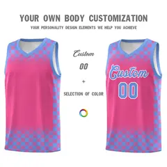 Pink Light Blue Plaid Basketball Jersey for Teams 3