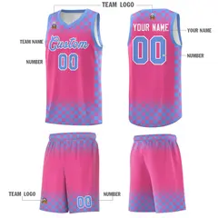 Pink Light Blue Plaid Basketball Jersey for Teams 5