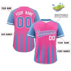 Pink Light Blue Raglan Gradient Thick Stripe Baseball Jersey 2