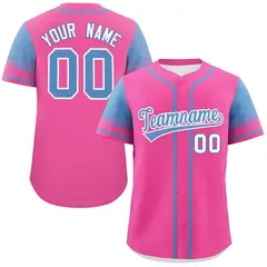 Pink Light Blue Raglan Sleeves Authentic Baseball Jersey