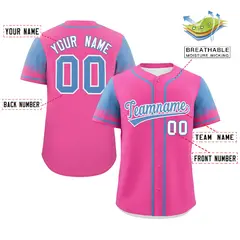 Pink Light Blue Raglan Sleeves Authentic Baseball Jersey 2