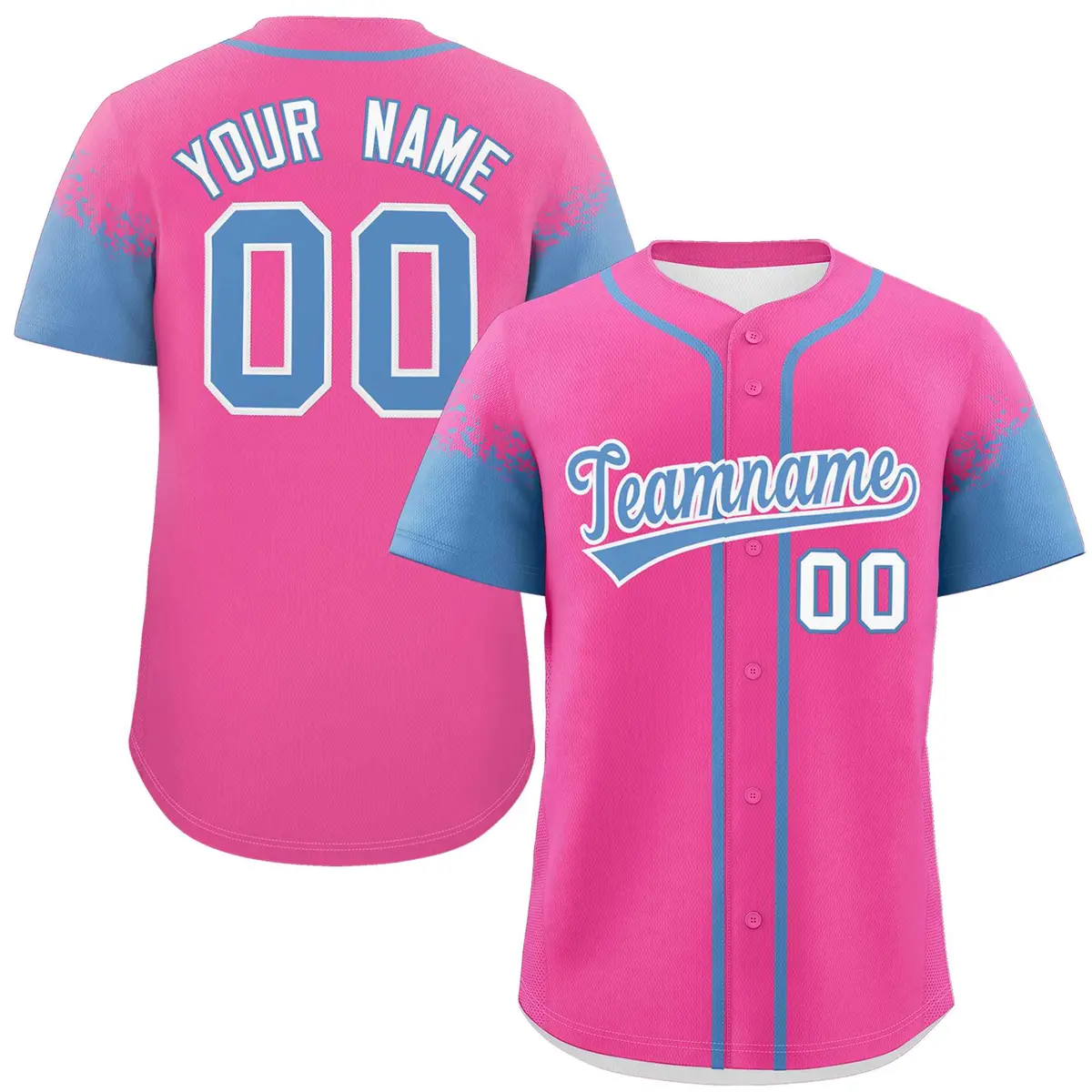 Pink Light Blue Raglan Sleeves Authentic Baseball Jersey