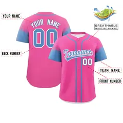 Pink Light Blue Raglan Sleeves Authentic Baseball Jersey 2