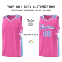 Pink Light Blue Star Graffiti Pattern Basketball Jersey 3