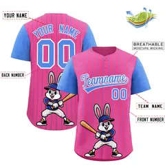 Pink Light Blue Stripe Animals Graffiti Raglan Baseball Jersey 2