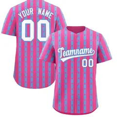Pink Light Blue Thick Stripes Star Pattern Baseball Jersey 1