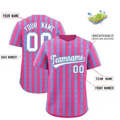 Pink Light Blue Thick Stripes Star Pattern Baseball Jersey 2