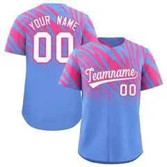 Pink Light Blue Tiger Stripe Gradient Baseball Jersey 1