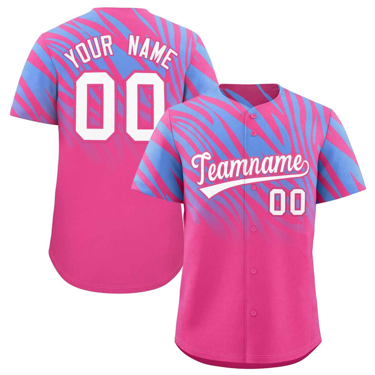 Pink Light Blue Tiger Stripe Gradient Baseball Jersey