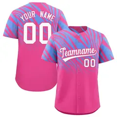 Pink Light Blue Tiger Stripe Gradient Baseball Jersey 1