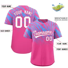Pink Light Blue Tiger Stripe Gradient Baseball Jersey 2
