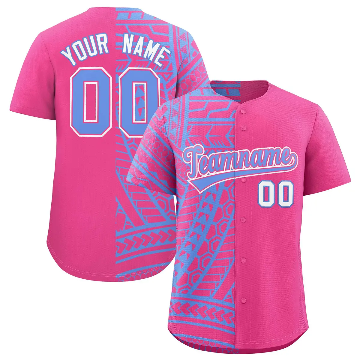 Pink Light Blue Tribal Split Baseball Jersey