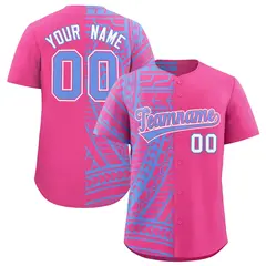 Pink Light Blue Tribal Split Baseball Jersey 1