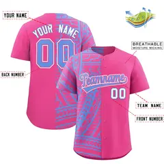 Pink Light Blue Tribal Split Baseball Jersey 2