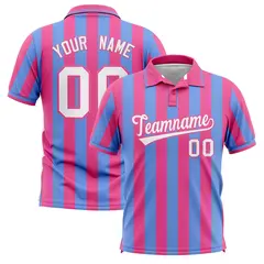 Pink Light Blue Vertical Stripes Performance Polo Shirt