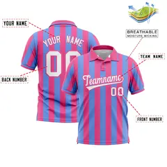 Pink Light Blue Vertical Stripes Performance Polo Shirt 2