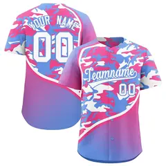 Pink Light Blue White Camo Gradient Fashion Baseball Jersey 1