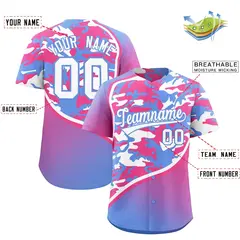 Pink Light Blue White Camo Gradient Fashion Baseball Jersey 2
