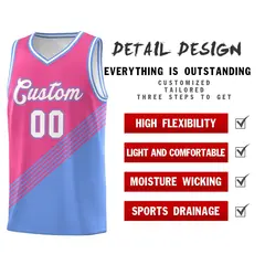 Pink Light Blue White Diagonal Stripe Color Block Basketball Jersey 2