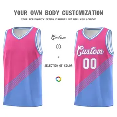 Pink Light Blue White Diagonal Stripe Color Block Basketball Jersey 3