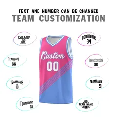 Pink Light Blue White Diagonal Stripe Color Block Basketball Jersey 4