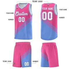 Pink Light Blue White Diagonal Stripe Color Block Basketball Jersey 5