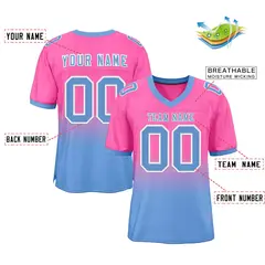 Pink Light Blue-White Gradient Outdoor Football Jersey 2